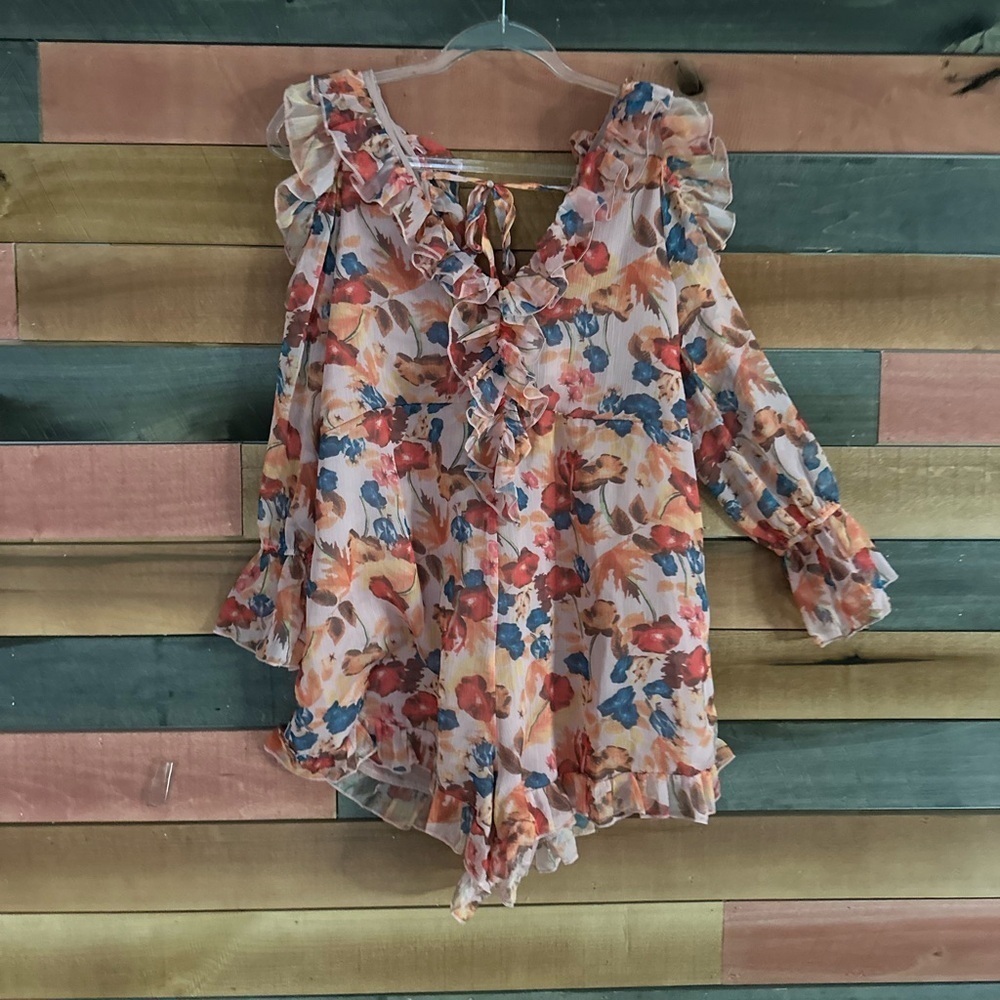 🌸 O.P.T. Floral Ruffle Cold-Shoulder Romper 🌸 - Picture 4 of 6